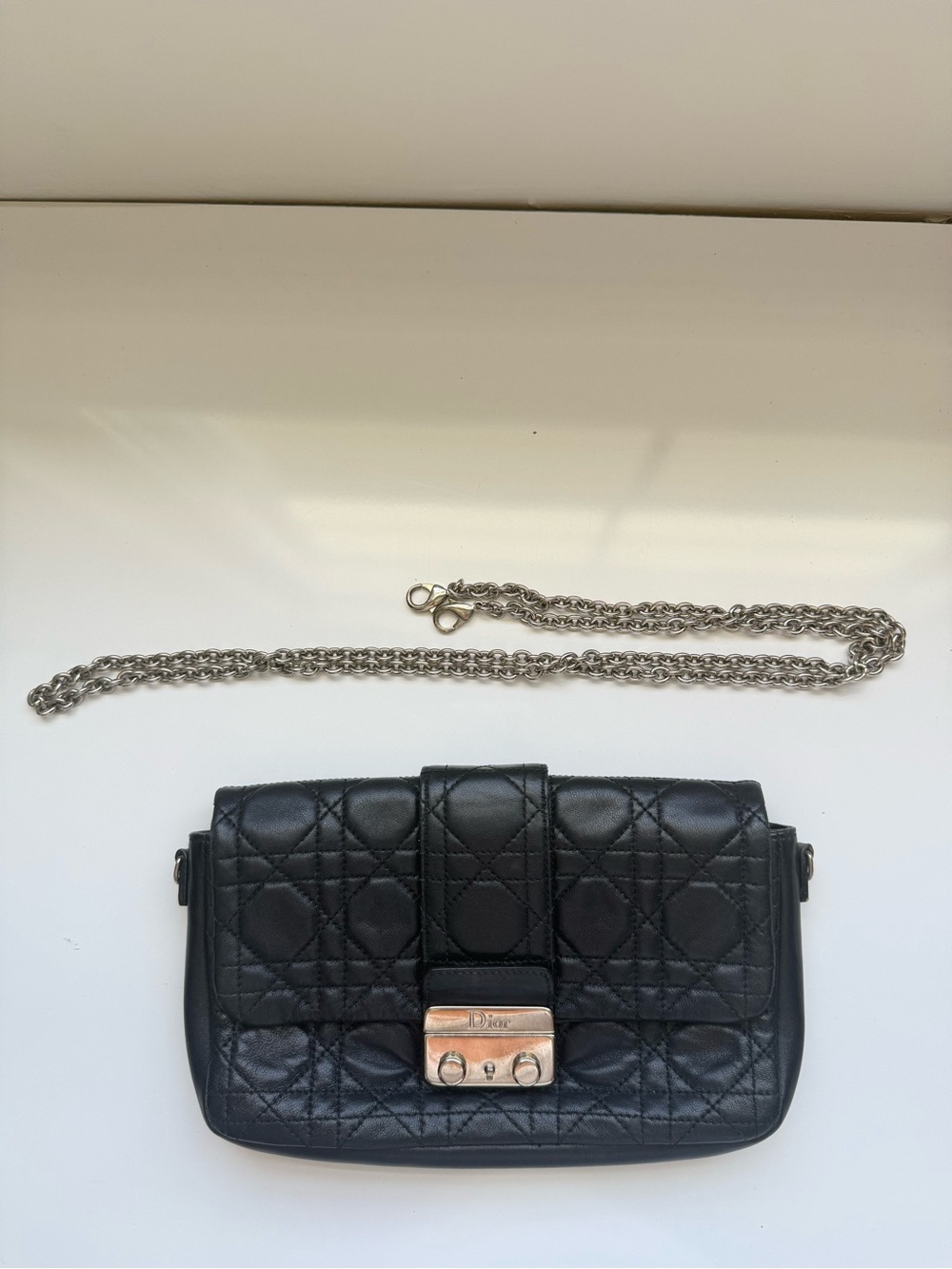 Dior Black Quilted Mini Shoulder Bag with Long Silver Chain - Picture 2 of 4